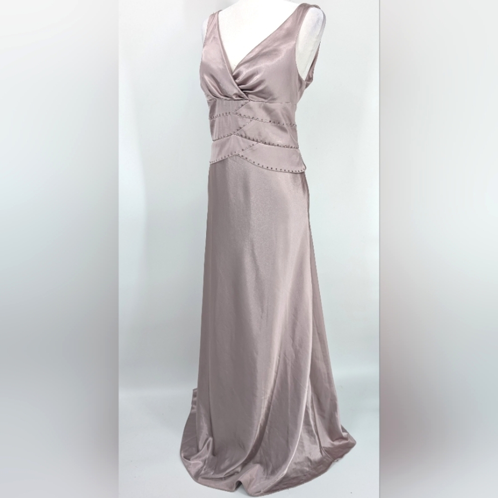 OC by Oleg Cassini Purple Silver  Sleeveless V-Neck Formal Maxi Dress Gown 12